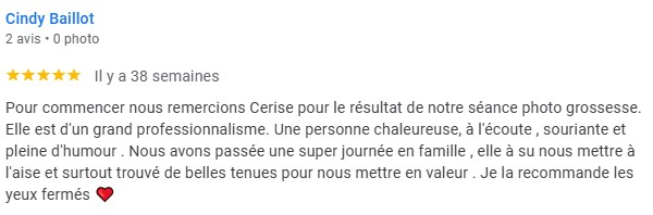 Témoignage client après une séance photo grossesse en studio à Pontenx-les-Forges, dans les Landes