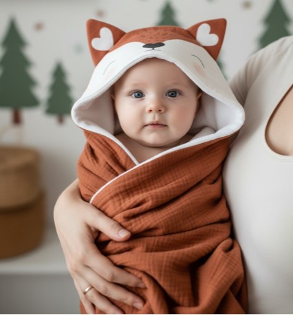 cape de bain bébé originale personnalisée douce en tissu Oeko-Tex
